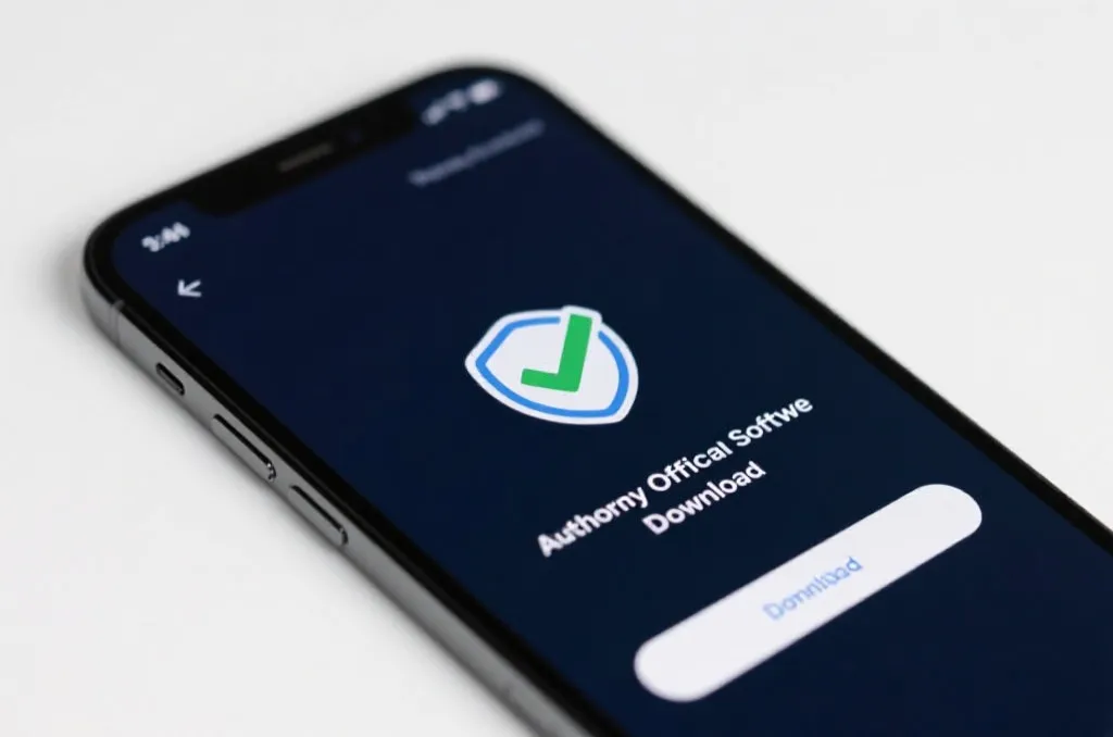 A modern smartphone displaying a verified badge on screen representing secure app access